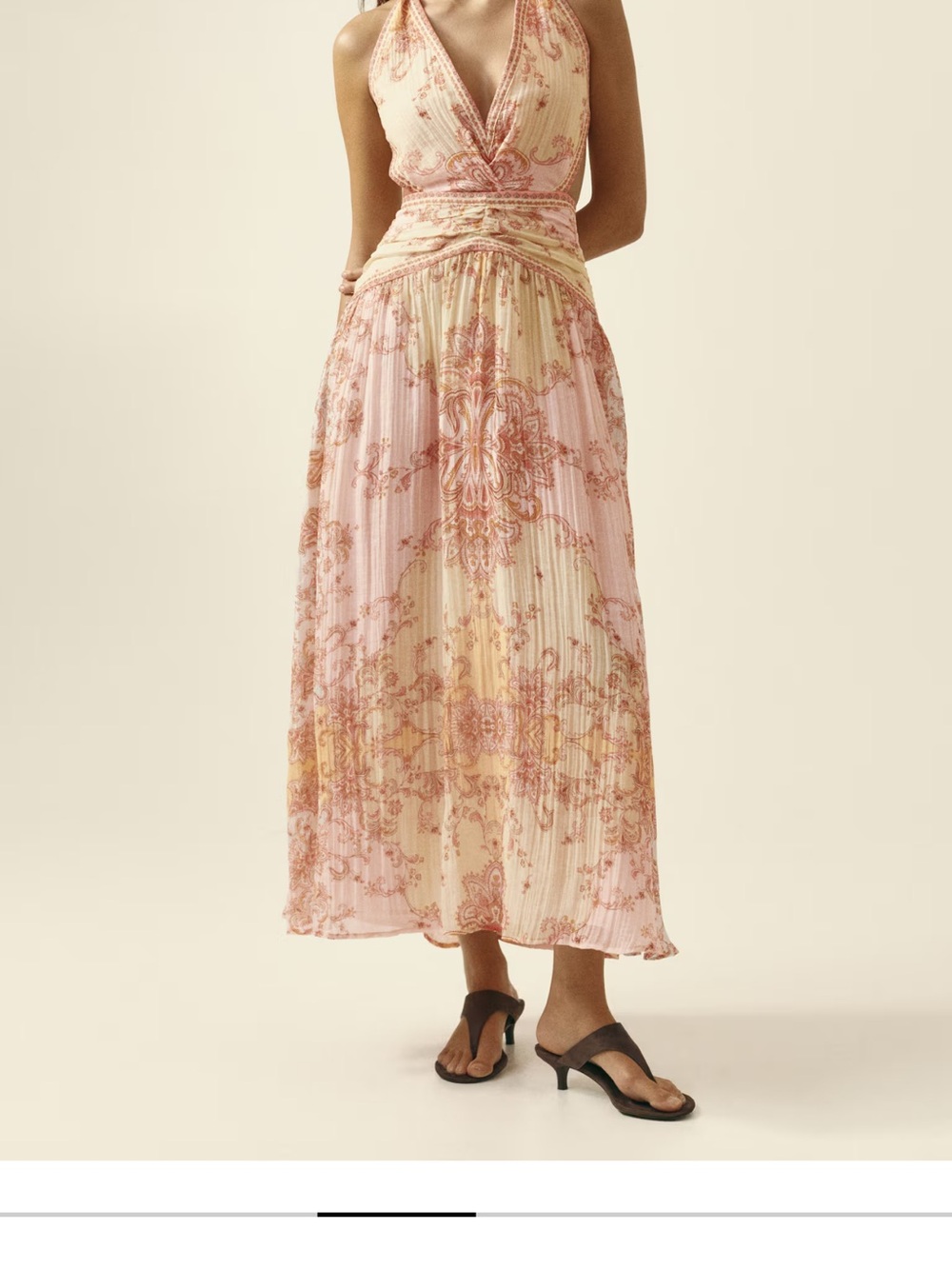 H&M Pink and Cream Printed Halter Midi Dress